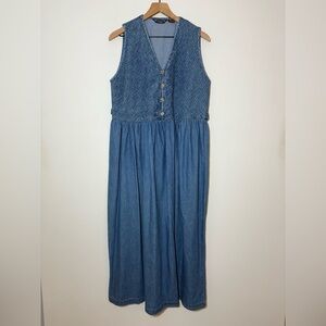 Vintage Shaver Lake 90s Y2K Cottagecore Maxi Denim Dress Sleeveless Sz XL